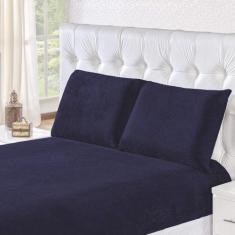 Jogo de Cama Casal Inverno Manta Flannel 3pç 100% Poliéster - Azul - L