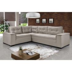 Sof  De Canto 5 Lugares Suede Aveludado Viena  Cinza Claro