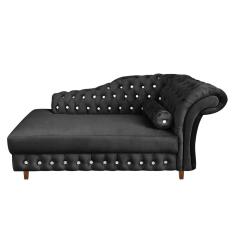 Divã Chesterfield Juliette 160Cm Pés Chanfrado Veludo Preto