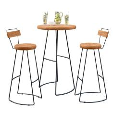 Kit Mesa Bistrô Redonda e 2 Banquetas Alta Astra com Encosto Base Metálica - Pallazio