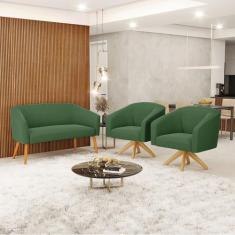 Sofá 2 Lugares 1 Poltrona Stella Base Giratória MA30 Suede D03 - D'Ros