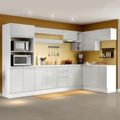 Armário de Cozinha Completa de Canto Madesa Smart 100% MDF Modulada - Frentes Branco Brilho