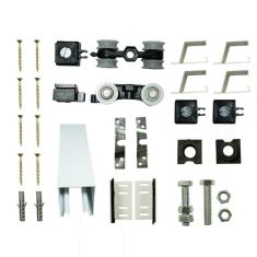 Kit p/ Porta de Correr 4 Roldanas 4 Suportes - Trilho 1,30 M - Porta até 62cm - Branco