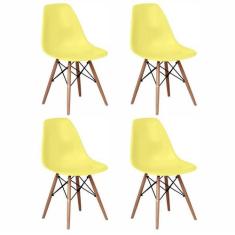 Kit 4 Cadeiras Charles Eames Eiffel Wood Design Varias Cores - Amarela