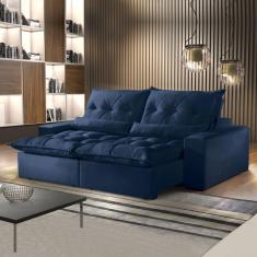 Sofá Retrátil e Reclinável 4 Lugares 230cm Avalon Super Pillow Montano Estofados Veludo Marinho