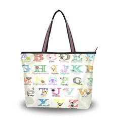 ColourLife Bolsa de ombro com alfabeto animal, alça superior, bolsa de mão feminina, Colorido., Large