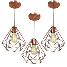 Kit 3 Pendentes Diamante Aramado Grande Cobre