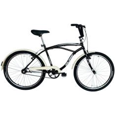 Bicicleta Retro Vintage Aro 26 Masculina Beach Preta com Bege