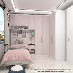 Quarto de Canto Solteiro com Guarda Roupas Cabeceira e Mesa de Cabeceira Alpes Luciane Móveis