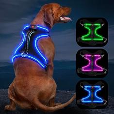 Vizbrite Peitoral LED para cães, sem puxar, acende, recarregável, azul, grande