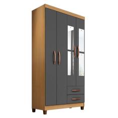 Guarda Roupa Solteiro Mogi com Espelho 4 Portas Carvalho Americano Grafite - Incorplac