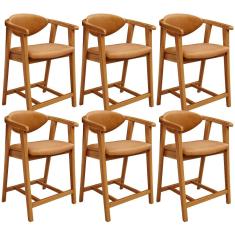 Kit 06 Banquetas Baixa Cozinha Sala de Jantar Bancada Cecília L02 Couríssimo Whisky - Lyam Decor