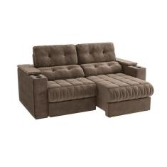 Sofá 3 Lugares Retrátil e Reclinável Premier Molas Veludo Marrom 231 c