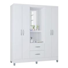 Guarda Roupa Solteiro Cordoba 4 Portas Branco Brilho - Poquema