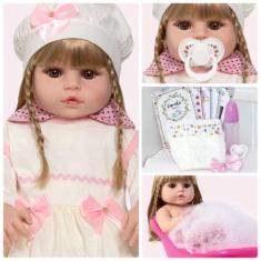 Boneca Reborn Loira Realista de Silicone Lindos Acessórios - Cegonha R