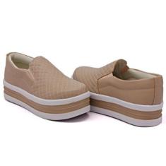 Tênis Slip On Feminino Liso Moda Casual Calce Fácil Linha Conforto Moderno Tendência Mulher Fashi-Feminino