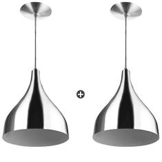 Kit 2 Lustres Pendente Gota Pequena De Alumínio 21cm Soquete E-27 Escovado