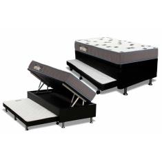 Cama Box Baú c/Auxiliar Solteiro: Colchão Espuma Ortobom D33 Light Saúde + Base CRC Courano Black(88x188)