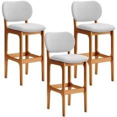 Kit 3 Banquetas Alta Betta Imbuia Linho Cinza