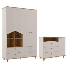 Jogo de Quarto Infantil Casinha Guarda Roupa e Cômoda 1 Porta - Permóbili Baby