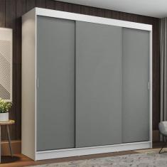 Guarda-Roupa Casal Madesa Reno 3 Portas de Correr - Branco/Cinza, Bran