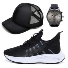 Tênis Esportivo Masculino Feminino Para Academia Mais Relógio e Boné