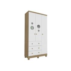 Guarda Roupa Bebê Moveis Peroba Bolinha 03 portas 03 gav MDF, Branco C