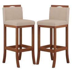Kit 2 Banquetas Alta Encosto Estofado 38x102 Cm Turim Madeira Maciça P