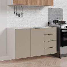 Balcão Pia 120cm sem Tampo sem Rodapé Puxador 150cm Ipanema CabeCasa MadeiraMadeira Cinza Trama/Branco