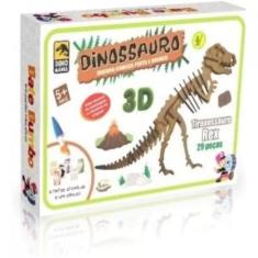 Quebra cabeça 3d tiranossauro 55 pçs madeira + kit pintura - BATE BUMB