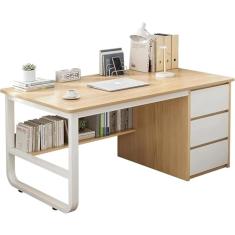 Mesa de trabalho de escritório multifuncional mesa de computador mesa de estudo moderna mesa de escrita com 3 gavetas e prateleiras de armazenamento mesa de pé simples, A, 100 cm