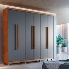Guarda Roupa Casal Heros 6 Portas Com Pés Moderna Imbuia Com Grafite