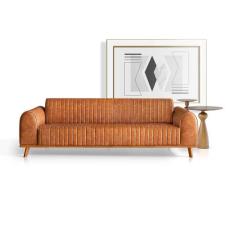 Sofá Living Luxo Átila 2,30m 4 Lugares em material ecológico Caramelo 