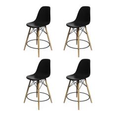 Kit 4 Banquetas Eames Eiffel De Madeira Assento Preto