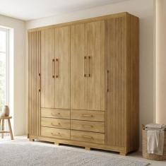 Guarda-Roupa Casal 6 Portas e 6 Gavetas Ripado Real Nature/Brisa - Vil