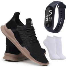 Tênis Caminhada Corrida Leve Macio Confortável Fitness Academia + Meia + Relógio