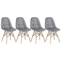 Loft7 Home Decor, Kit 4 Cadeiras Estofadas Eames Eiffel Botonê - Madeira clara Cinza Escuro