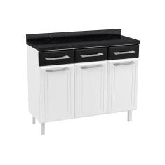 Balcão De Cozinha Modulado Topázio 3 Portas E 3 Gavetas C/tampo 105cm Branco/preto - Telasul