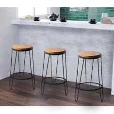 Kit 3 Banquetas Banco Guatemala Estilo Industrial Preto Preto