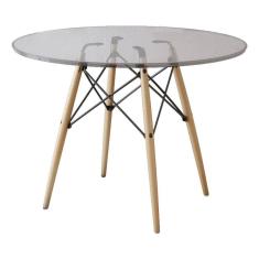 Mesa Eiffel Wood Tampo De Vidro 110 Cm Asturias - Cor: Marrom