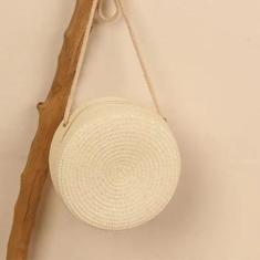 Bolsa Pequena Palha Sintética Redonda Alça Corda - Multimarcas, Bege