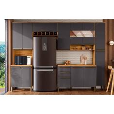 Cozinha Modulada Completa Nápoli Prime 5 Peças (2Aéreos+1Balcão+1Paneleiro+1TorreQuente) C5P97 Amendoa/Grafite - Ronipa