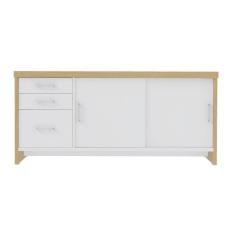 Balcão Multiuso Escritório Com Gavetas E Portas Carvalho branco