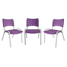 Kit 3 Cadeiras Iso Para Escola Escritório Comércio Roxa Base Branca