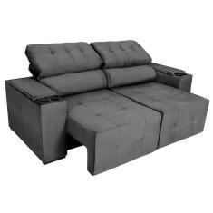 Sofá Cama Retrátil Sala Vicenza Vicenza 210cm Suede Cinza