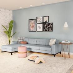 Sofá 4 Lugares Surprised com Chaise Esquerdo Pés e Base em Madeira Lin