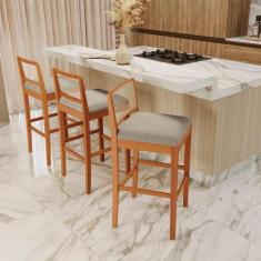 Banqueta em Madeira Maciça Sara Kappesberg Linho Fendi Tela Bege - MAD