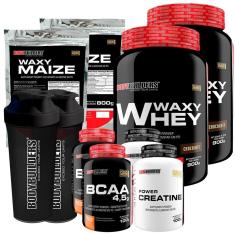 KIT 2x Whey Protein Waxy Whey 900g +2x BCAA 100g +2x Creatina 100g +2x Waxy Maize 800g +2x Coq-BB-Unissex