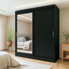 Guarda-Roupa Casal com Espelho Karina 2 PT 2 GV Preto - Mobly