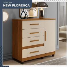 Cômoda New Florença 1 Porta 4 Gavetas em MDP Benetil Móveis, Cinamomo 